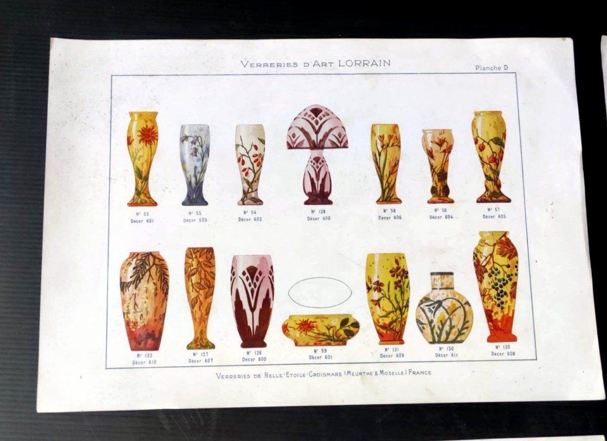 4 PLANCHES PAPIER VERRERIE D'ART LORRAIN VERRERIES DE BELLE ETOILE CROISMARE FRANCE-photo-2