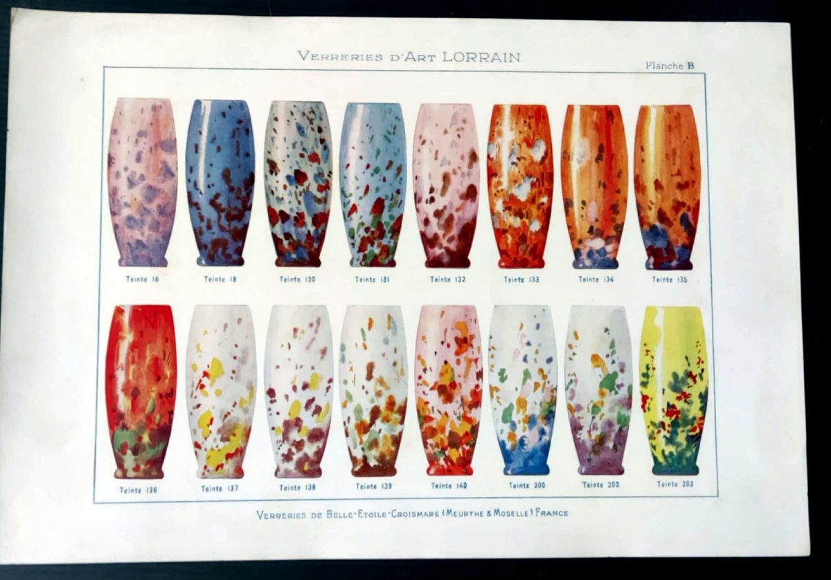 4 PLANCHES PAPIER VERRERIE D'ART LORRAIN VERRERIES DE BELLE ETOILE CROISMARE FRANCE-photo-1