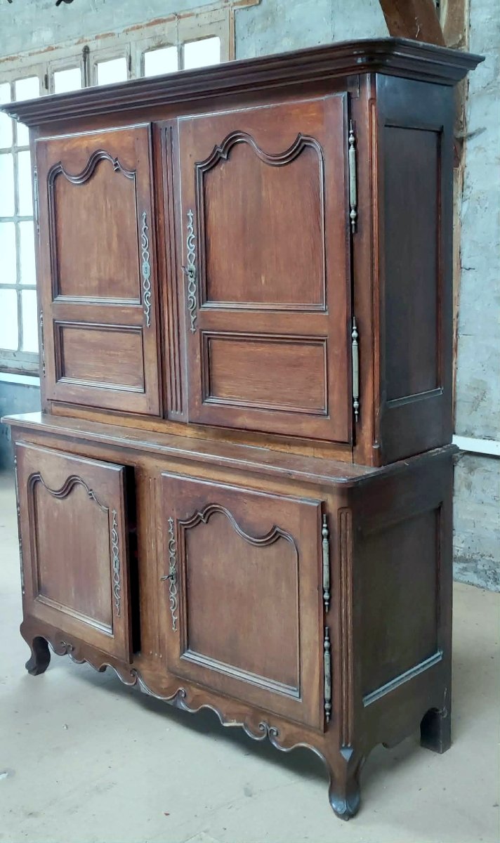 Two-piece Lorraine Sideboard In Solid Oak, 19th Century, Louis XV Style-photo-2