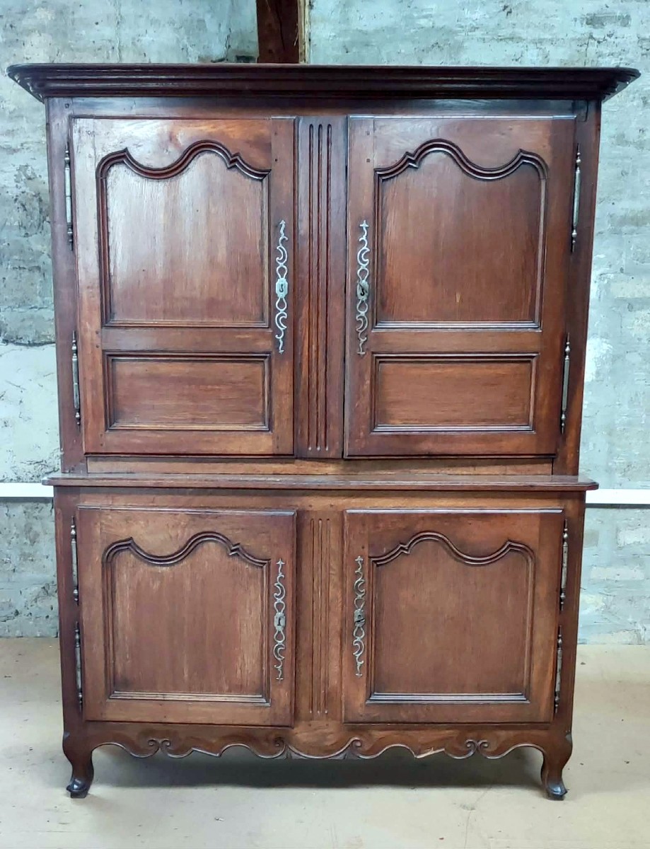 Two-piece Lorraine Sideboard In Solid Oak, 19th Century, Louis XV Style