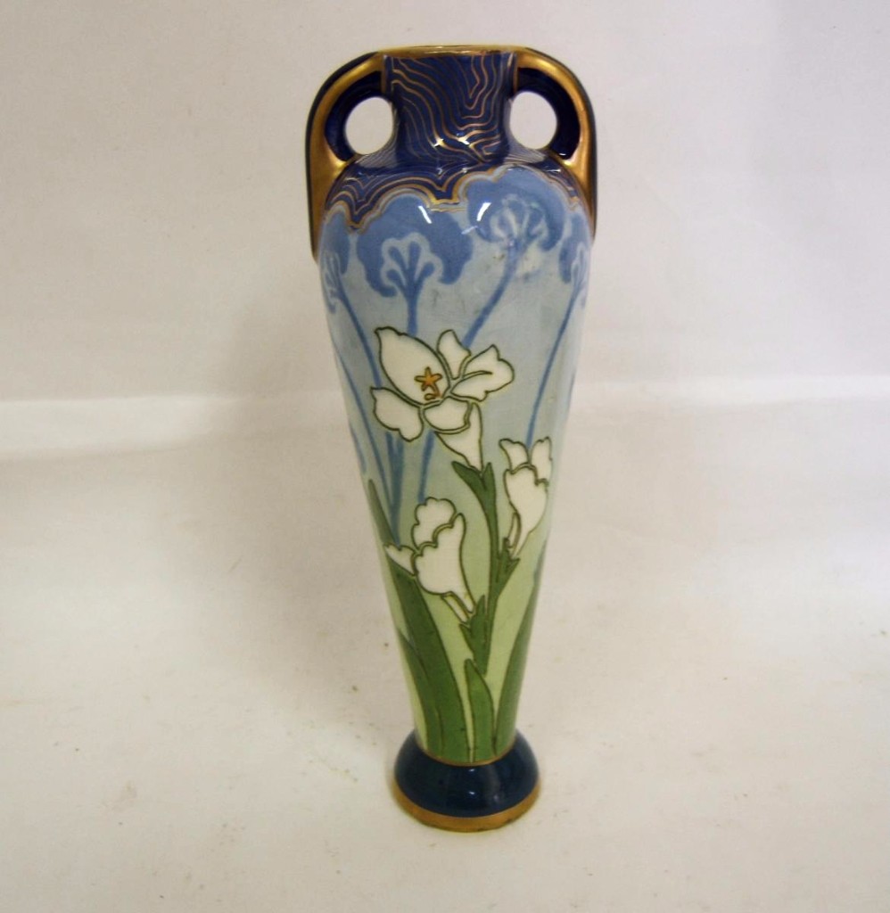 Small Vase Faience Kg Luneville Amphora Art Nouveau Shape Lys Hand Painted