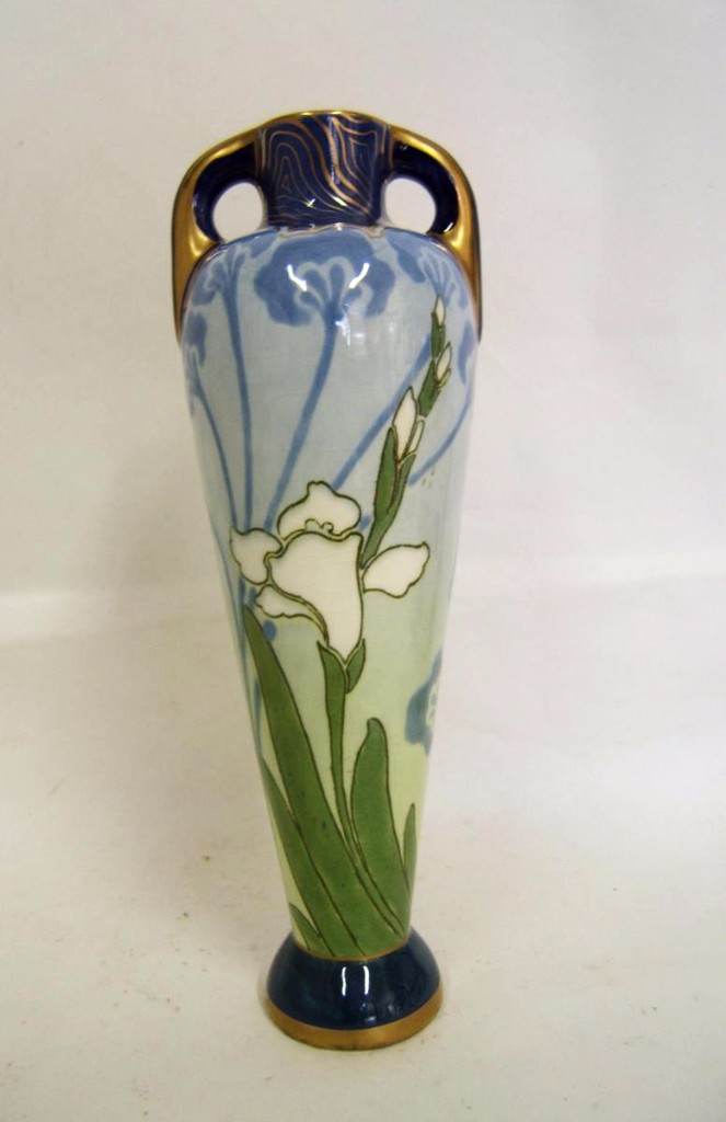 Small Vase Faience Kg Luneville Amphora Art Nouveau Shape Lys Hand Painted-photo-2