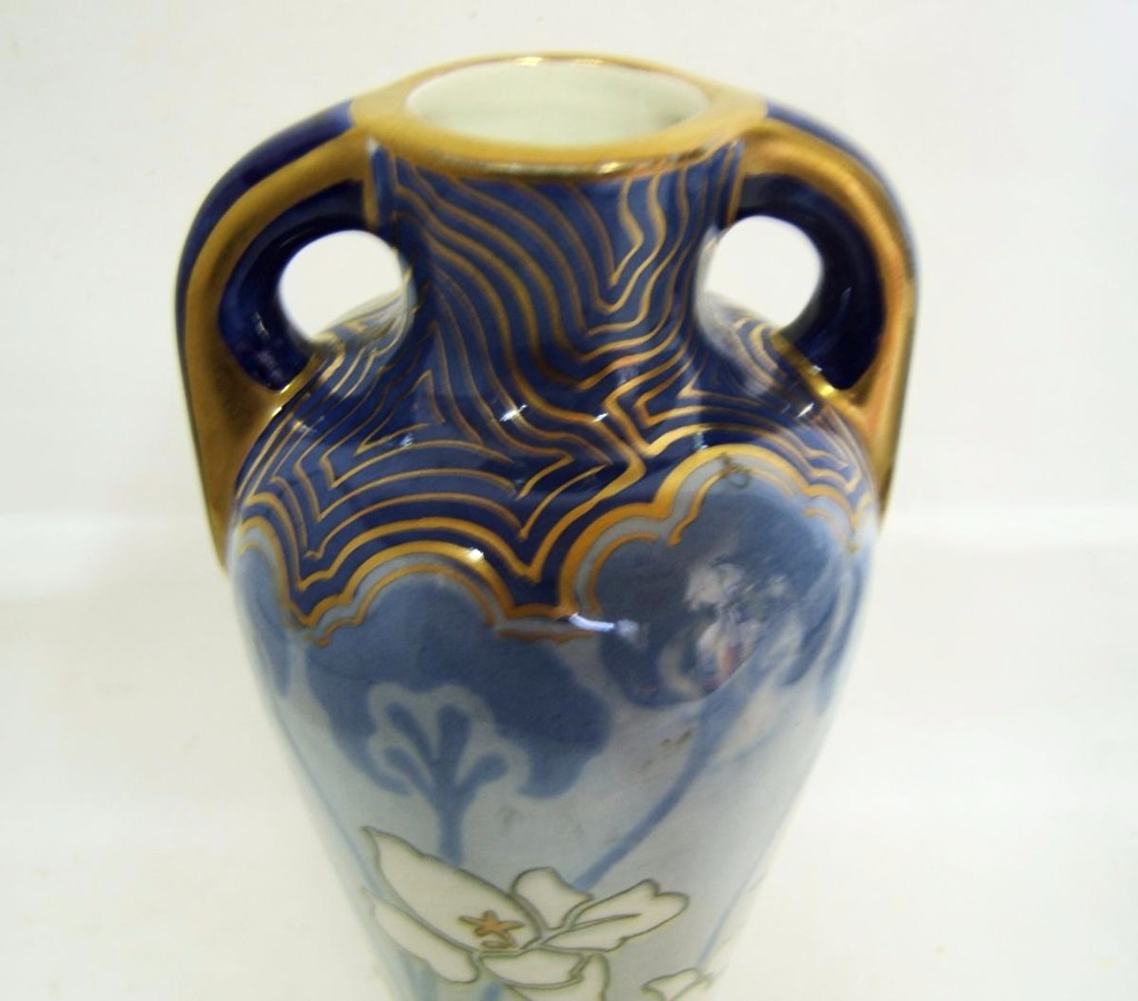 Small Vase Faience Kg Luneville Amphora Art Nouveau Shape Lys Hand Painted-photo-3
