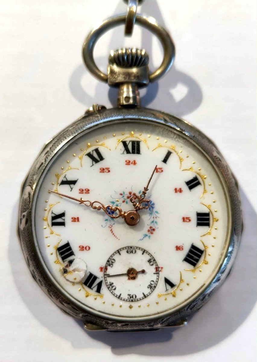 Silver Monogram Pocket Watch Silver Watch Chain-photo-2