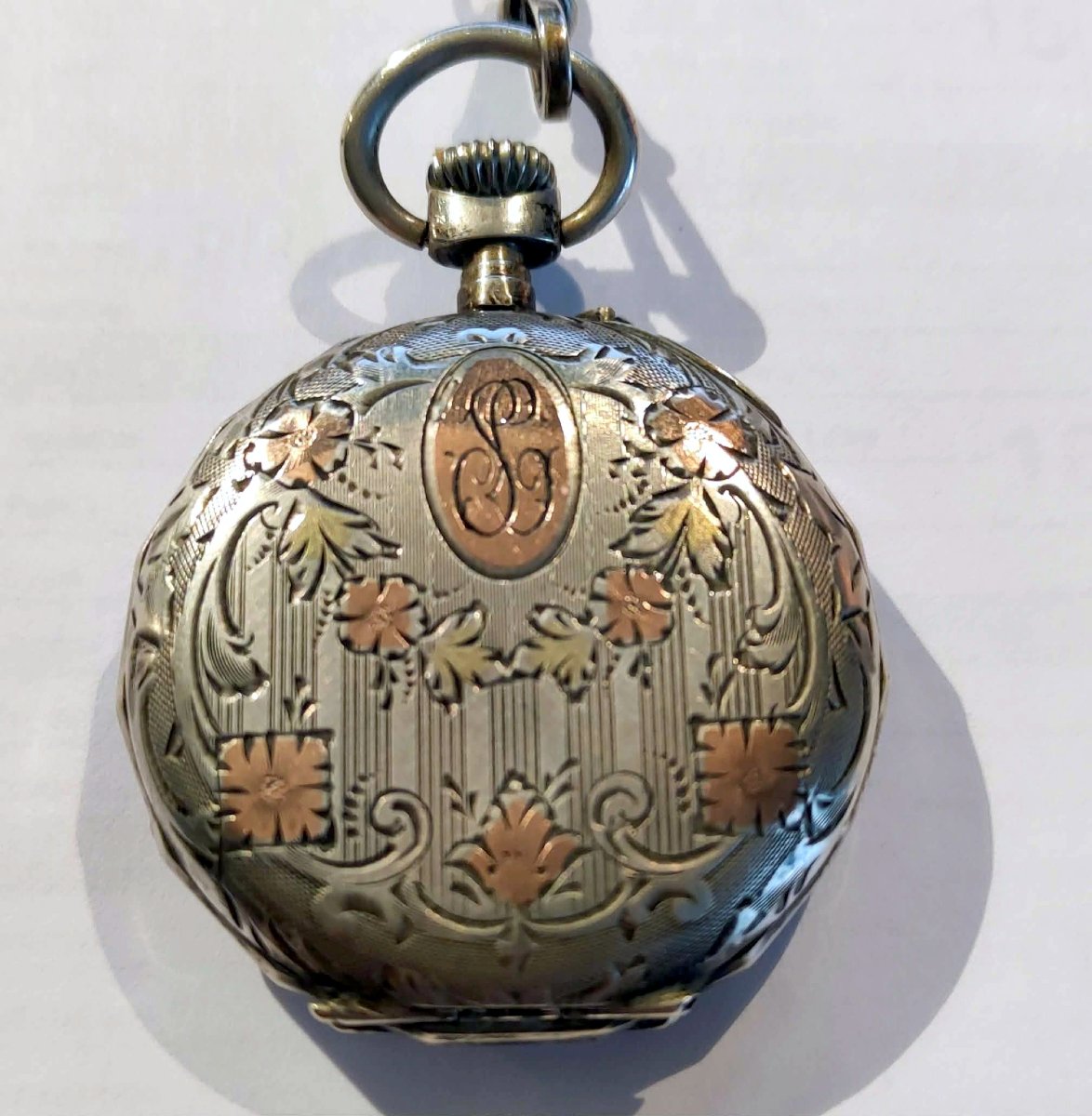 Silver Monogram Pocket Watch Silver Watch Chain-photo-3