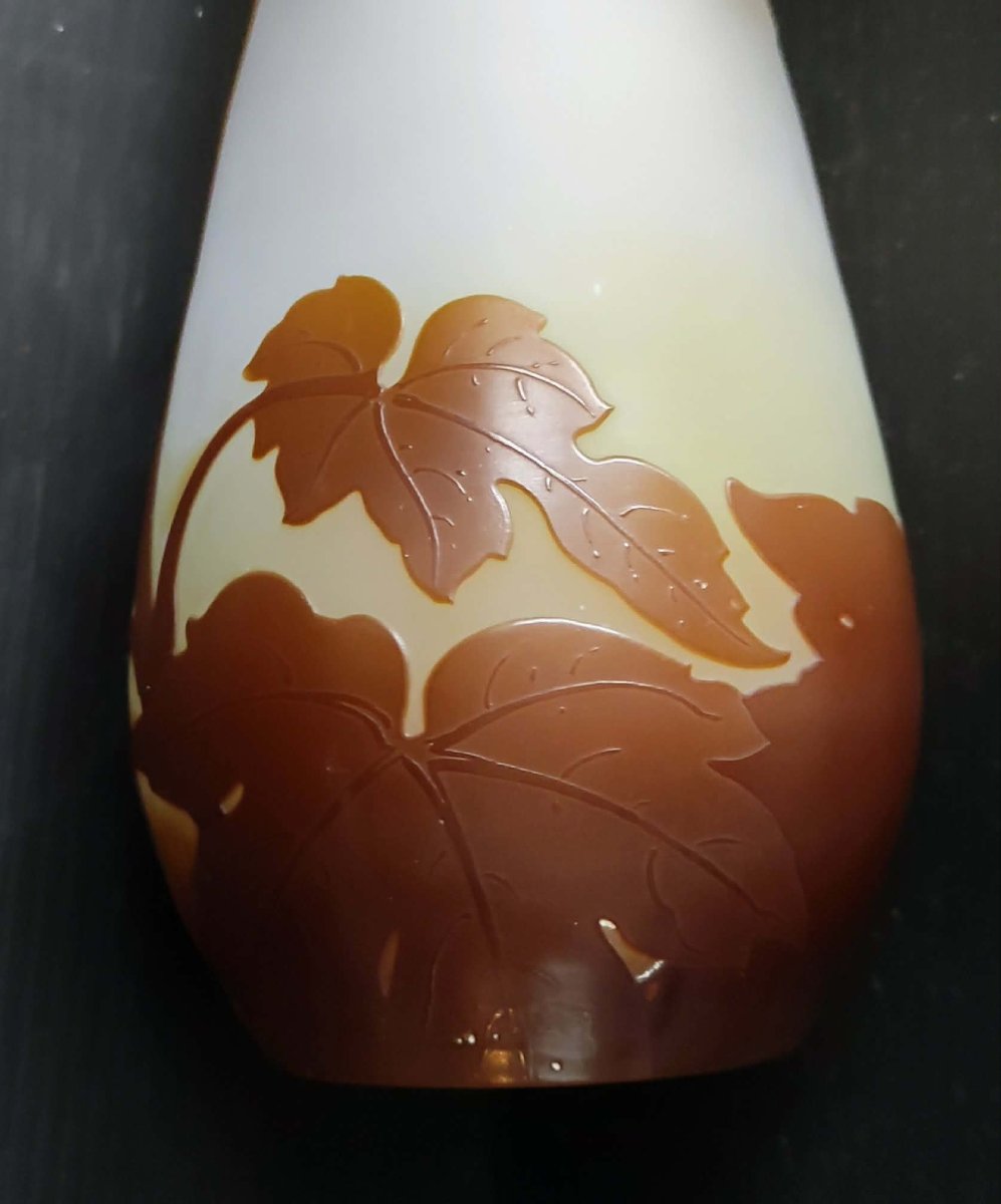 Galle Vase In Acid-etched Pate De Verre With Ombelle Decoration Art Nouveau Period 1900-photo-3