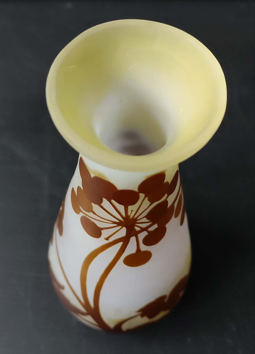 Galle Vase In Acid-etched Pate De Verre With Ombelle Decoration Art Nouveau Period 1900-photo-4