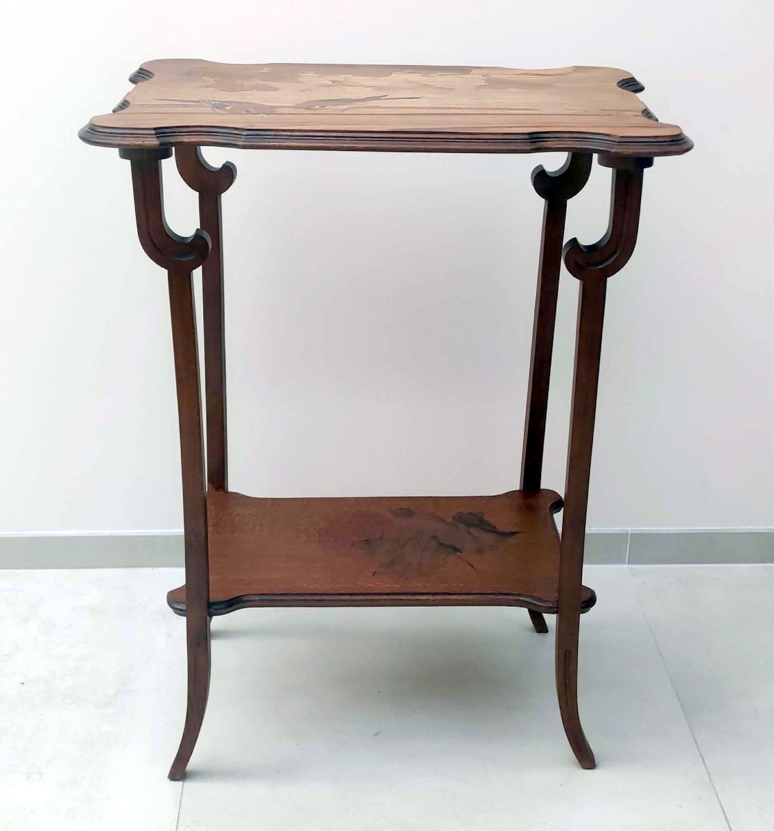 EMILE GALLE TABLE GUERIDON DECOR  MARQUETERIE OISEAUX ET FEUILLAGE ART NOUVEAU-photo-2