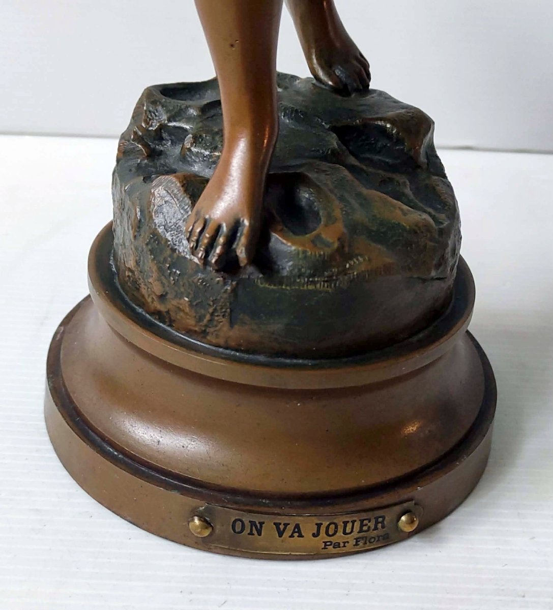 PENDULE STATUE JEUNE FILLE PAR FLORA DUBOIS REGULE BRONZE 1900 STYLE LOUIS XVI-photo-5