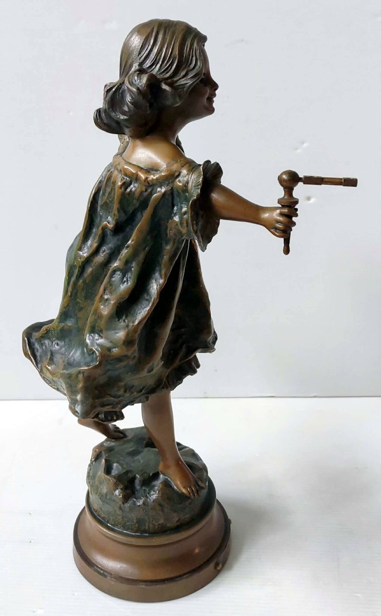 PENDULE STATUE JEUNE FILLE PAR FLORA DUBOIS REGULE BRONZE 1900 STYLE LOUIS XVI-photo-6
