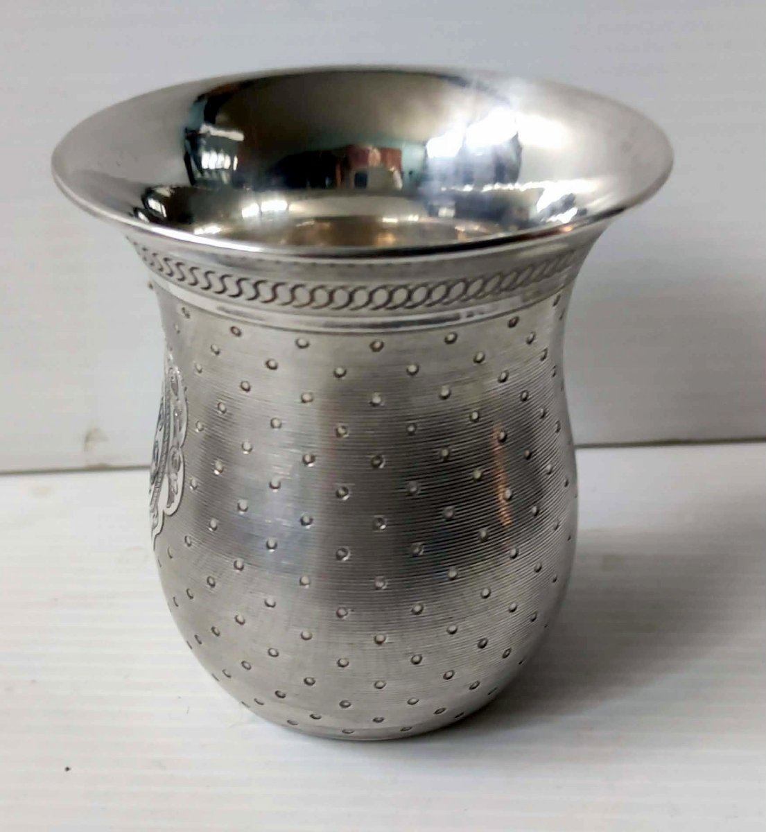TIMBALE DE BAPTEME HALPHEN 6 ARGENT PLAQUE CISELE MONOGRAMME HJ ART NOUVEAU-photo-2