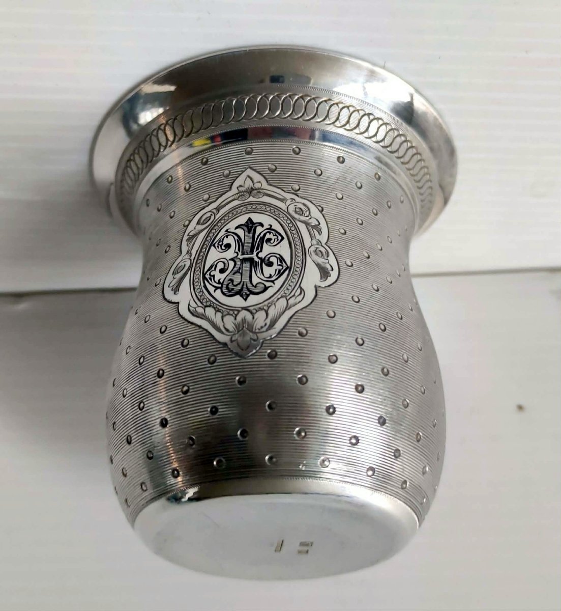 TIMBALE DE BAPTEME HALPHEN 6 ARGENT PLAQUE CISELE MONOGRAMME HJ ART NOUVEAU-photo-1