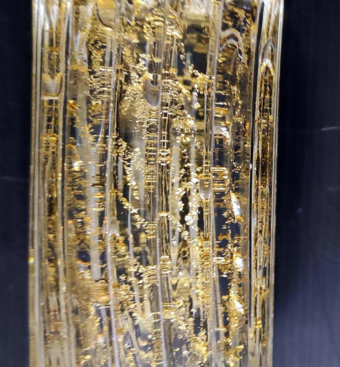PAIRE DE VASE VERRE SOUFFLE MURANO INCLUSION DE FEUILLES D'OR 1950-photo-3