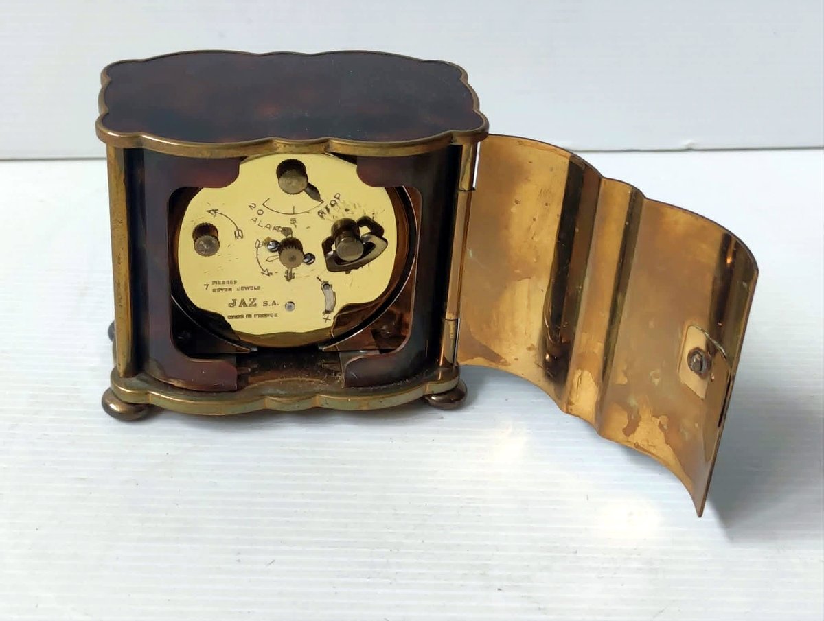 Jaz De Luxe Travel Alarm Clock Antique Mahogany Lacquer In Working Condition-photo-4
