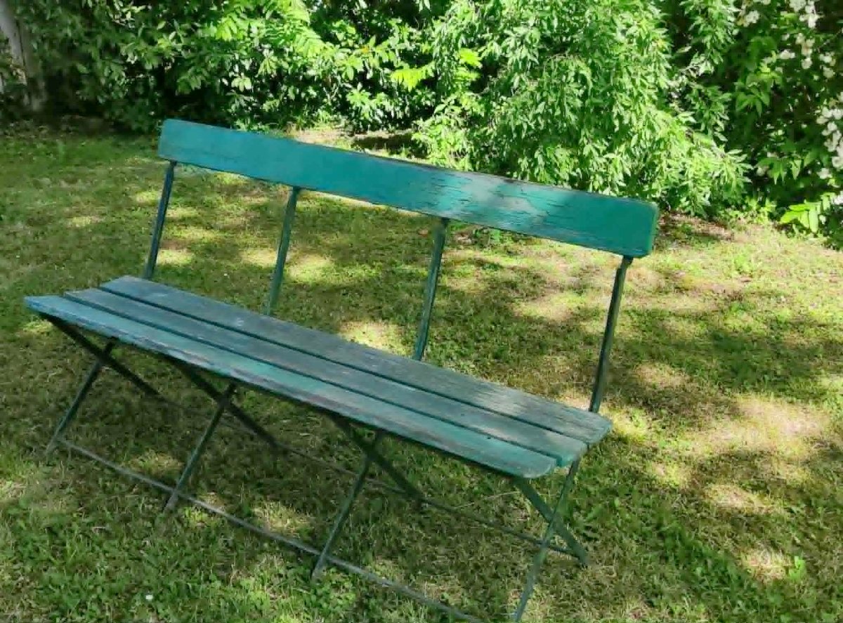 Wooden And Wrought Iron Garden Bench Late XIXth Century-photo-3