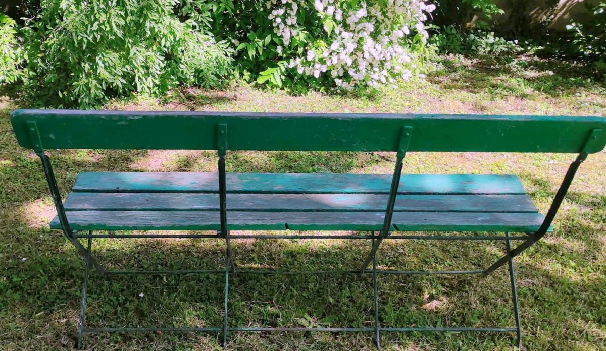 Wooden And Wrought Iron Garden Bench Late XIXth Century-photo-4