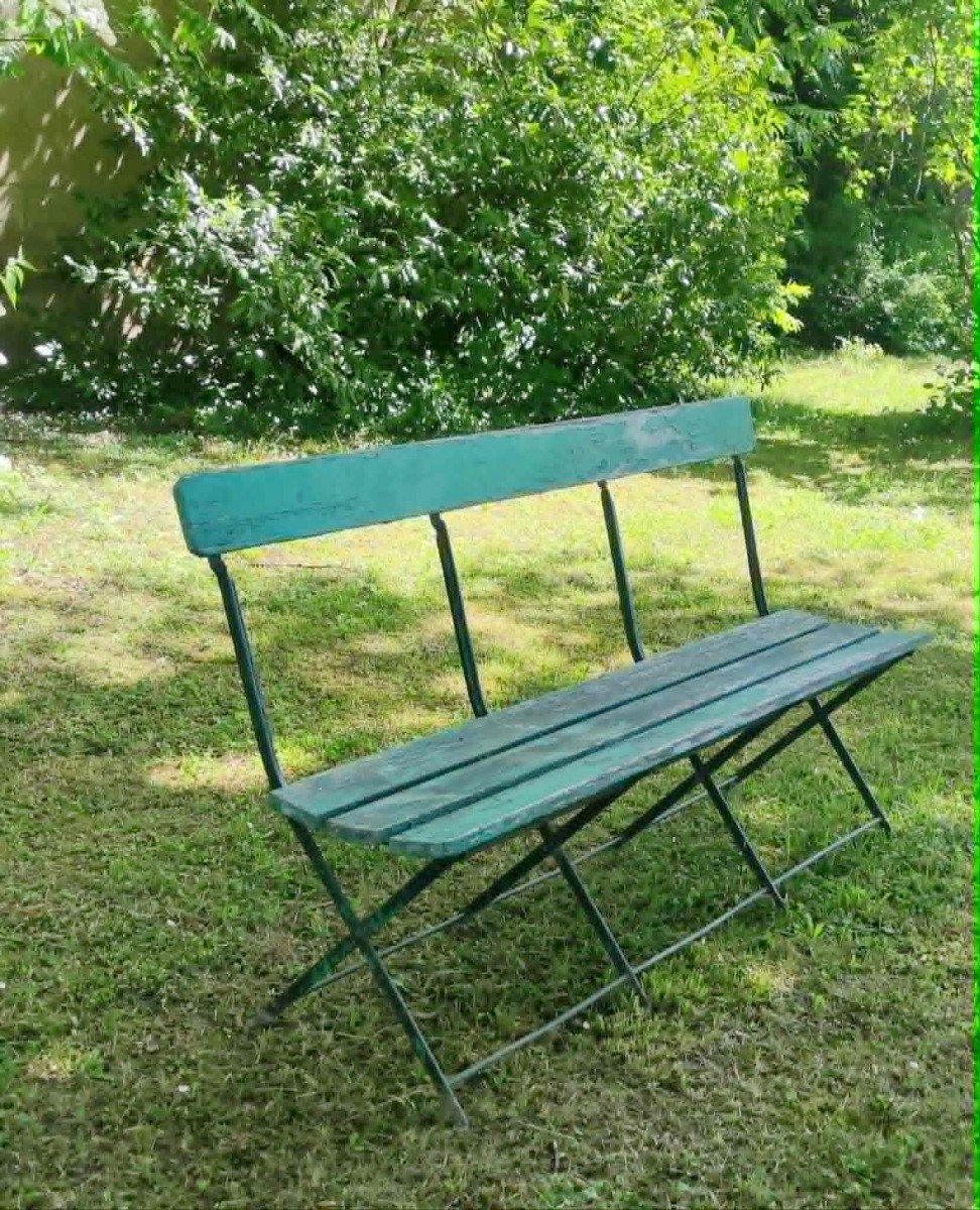 Wooden And Wrought Iron Garden Bench Late XIXth Century