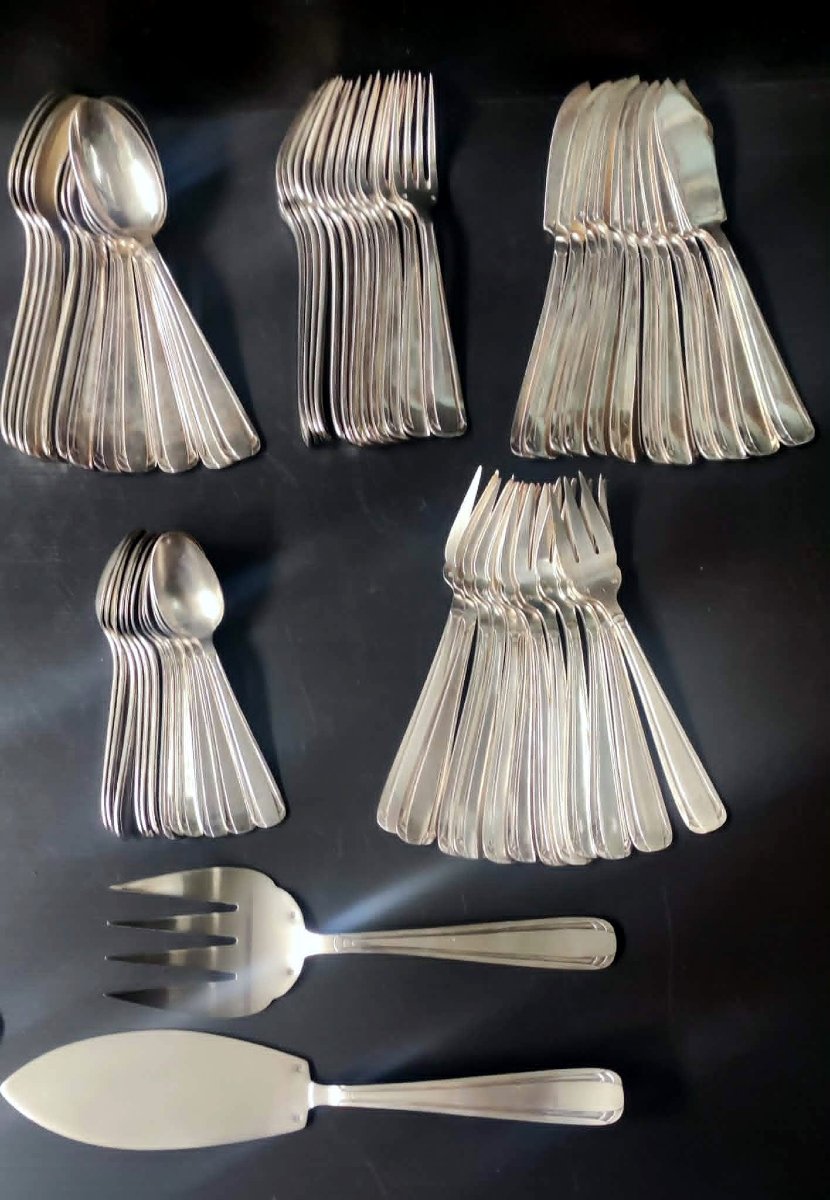 Menagere 90 Couverts Plaque Argent 84 Gr Orfevre A. Frionnet Art Deco-photo-2