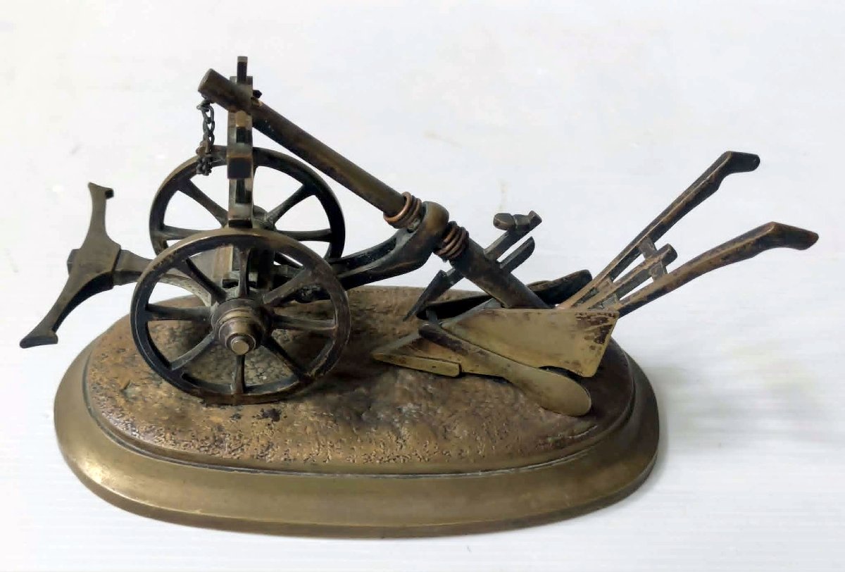 19th-century Bronze Burgundian Plow Sculpture—agricultural Tool