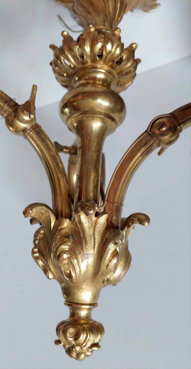MONTURE DE LUSTRE BRONZE 3 BRANCHES TULIPES BRONZE DORE ART NOUVEAU STYLE LOUIS XV-photo-3