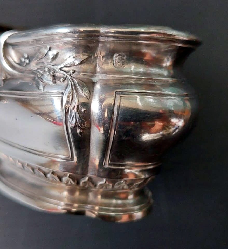 PAIRE SALERON 2 CUILLERES ARGENT MASSIF MINERVE CRISTAL BACCARAT STYLE LOUIS XV-photo-4