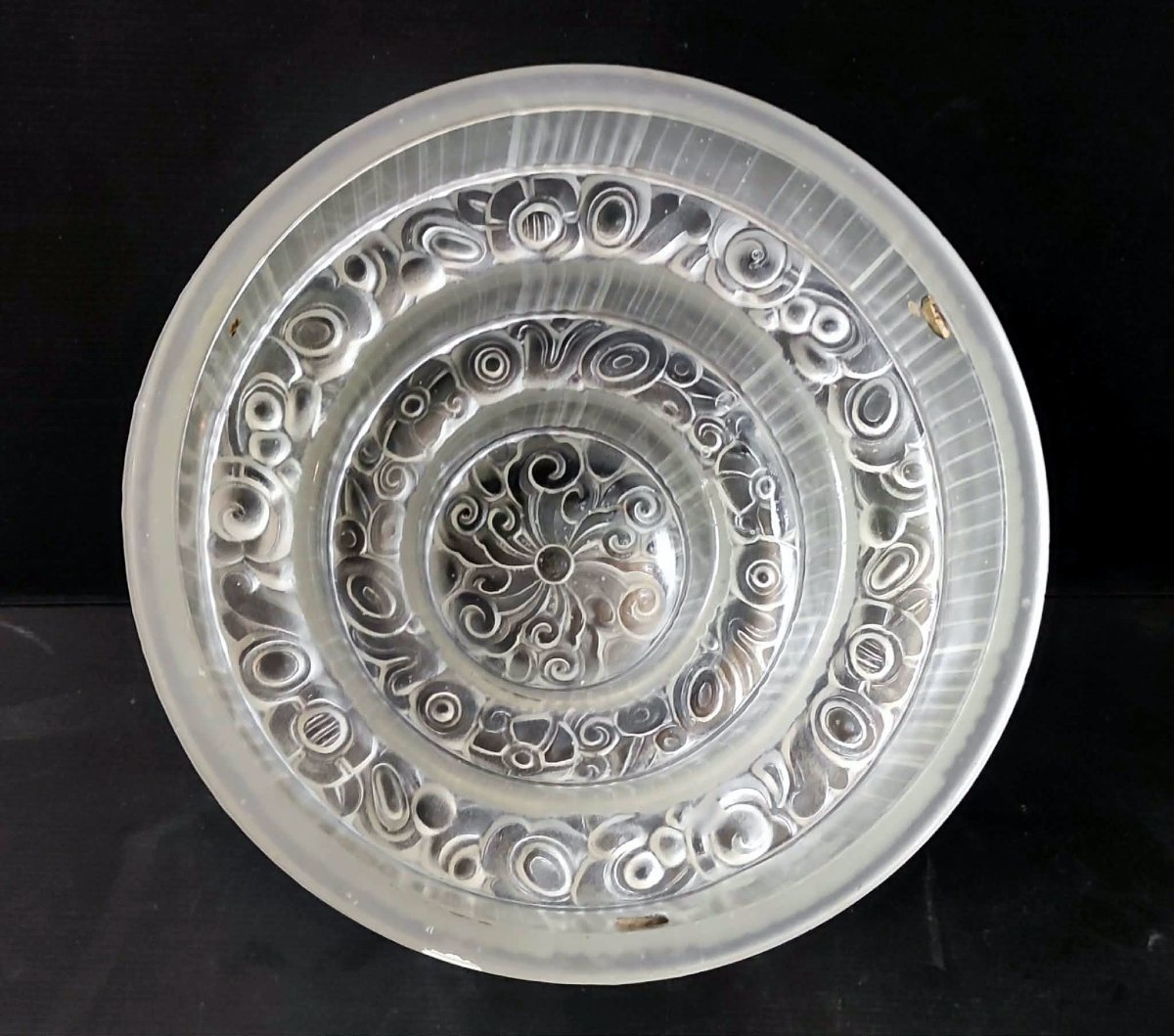 LUSTRE VASQUE A GRADINS VERRE DEPOLI MONTURE BRONZE MAYNADIER HANOTS ART DECO-photo-2