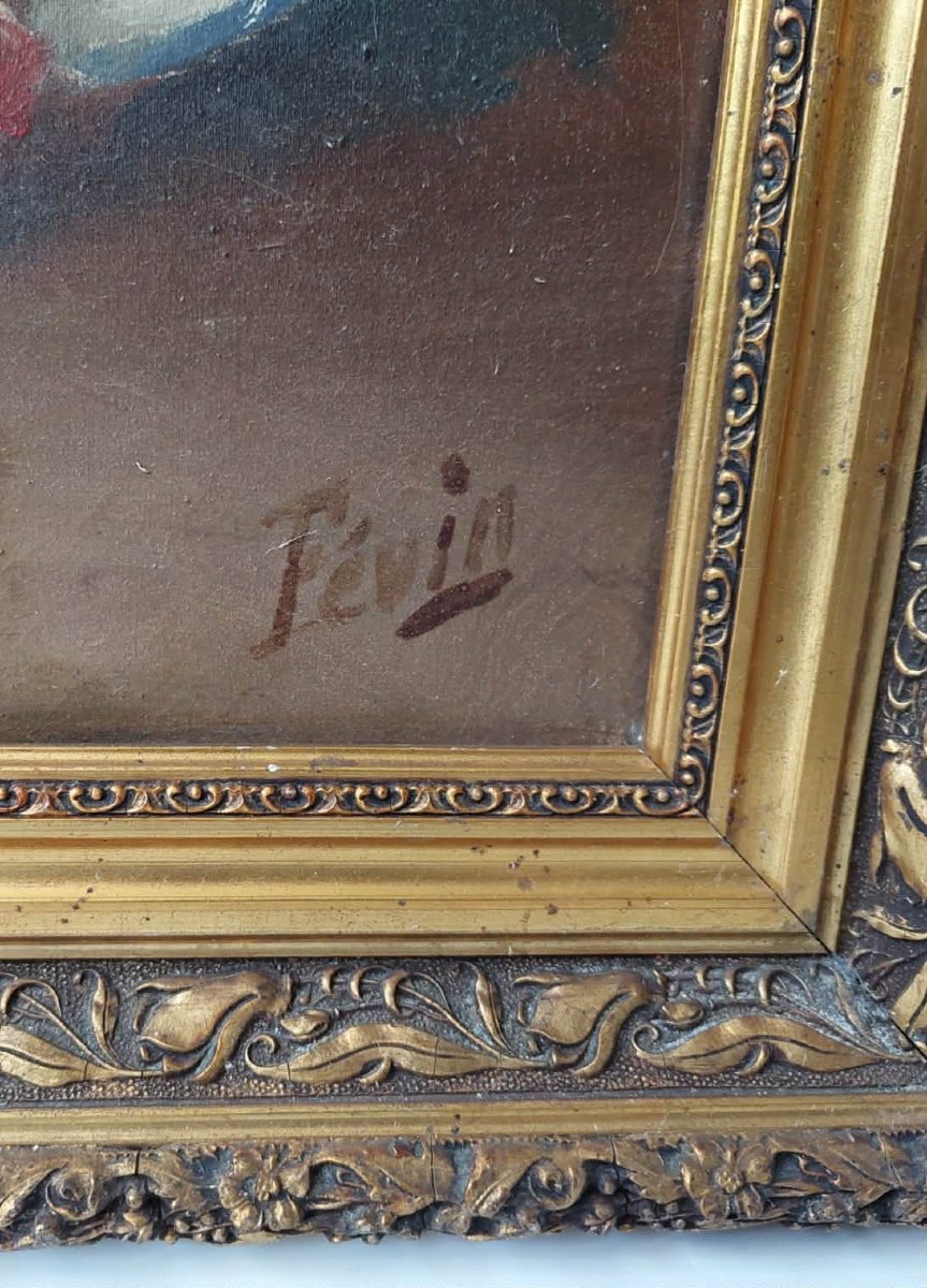 TABLEAU HUILE SUR TOILE NATURE MORTE FRUITS SIGNE FEVIN NAPOLEON III-photo-4
