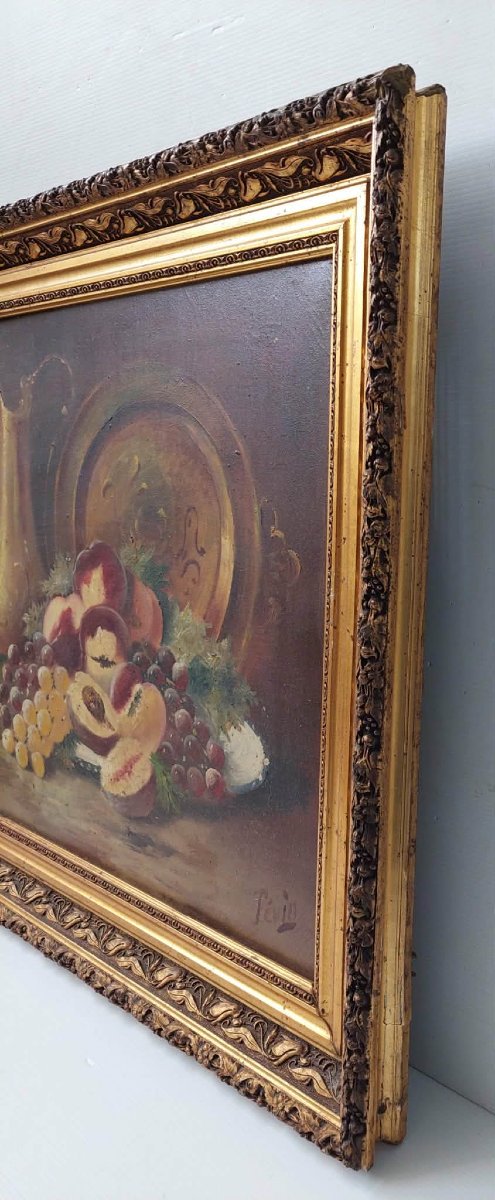TABLEAU HUILE SUR TOILE NATURE MORTE FRUITS SIGNE FEVIN NAPOLEON III-photo-1