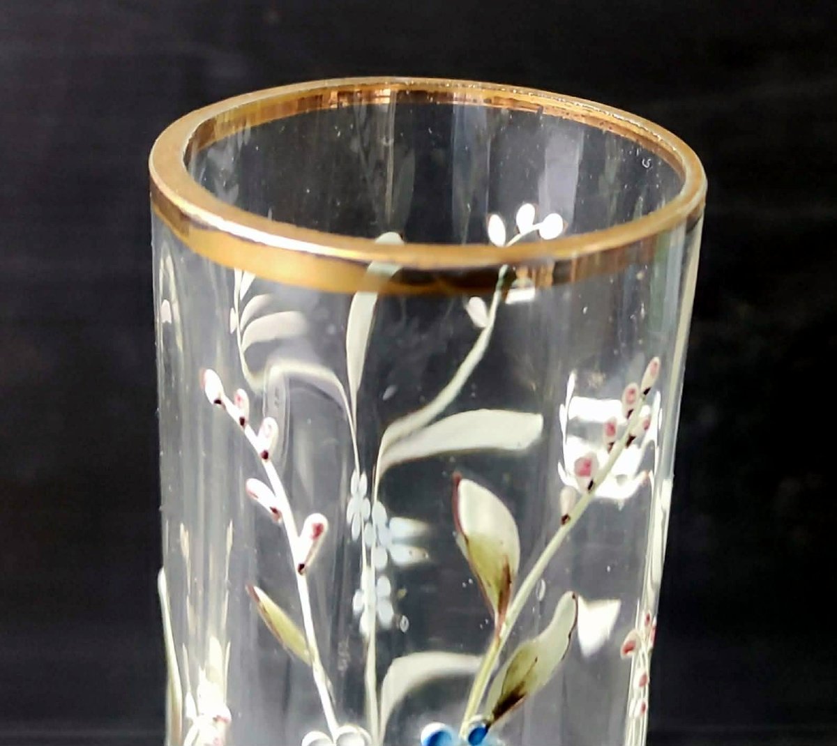 VASE SOLIFLORE VERRE EMAILLE DECOR FLORAL PEINT MAIN ART NOUVEAU-photo-3