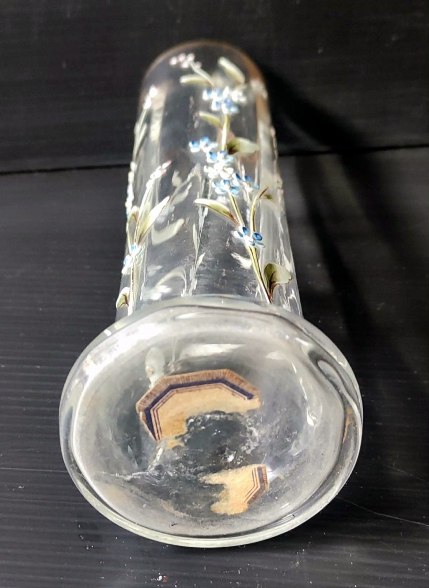 VASE SOLIFLORE VERRE EMAILLE DECOR FLORAL PEINT MAIN ART NOUVEAU-photo-4