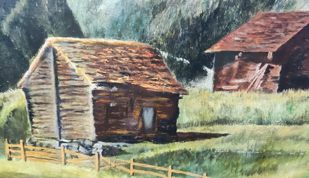 Oil Painting On Wood: Mountain Landscape, Signed "rg"-photo-2