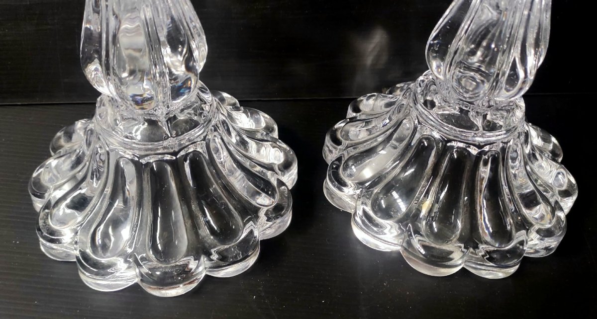Pair Of Antique Baccarat Crystal Candlesticks, 29 Cm Tall-photo-2