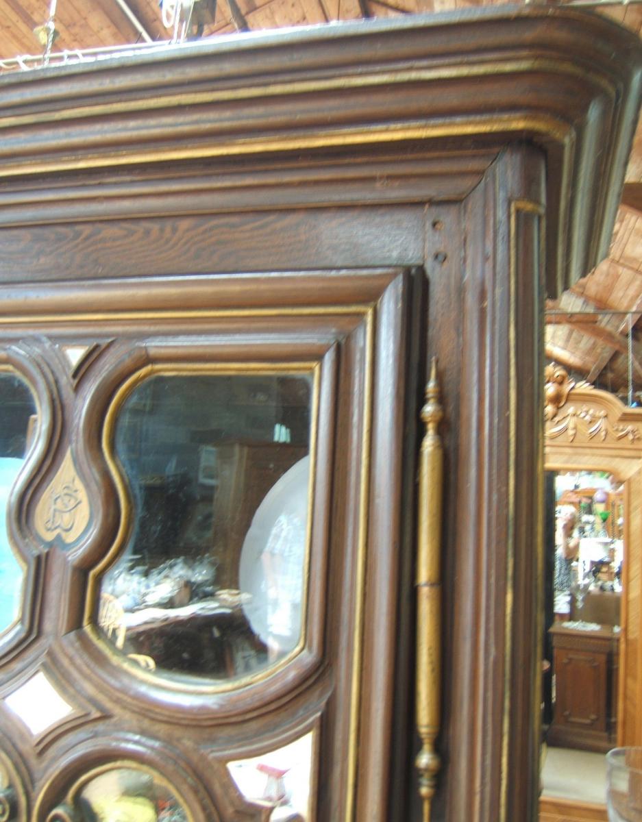 Armoire Vitrine Lorraine XVIIIè Chene Peint Faux Bois Style Louis XIII-photo-3