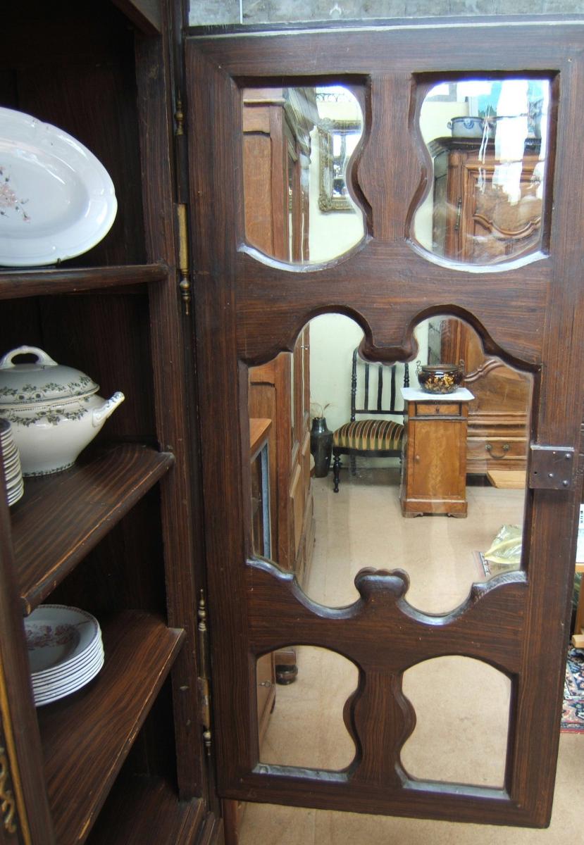 Armoire Vitrine Lorraine XVIIIè Chene Peint Faux Bois Style Louis XIII-photo-2