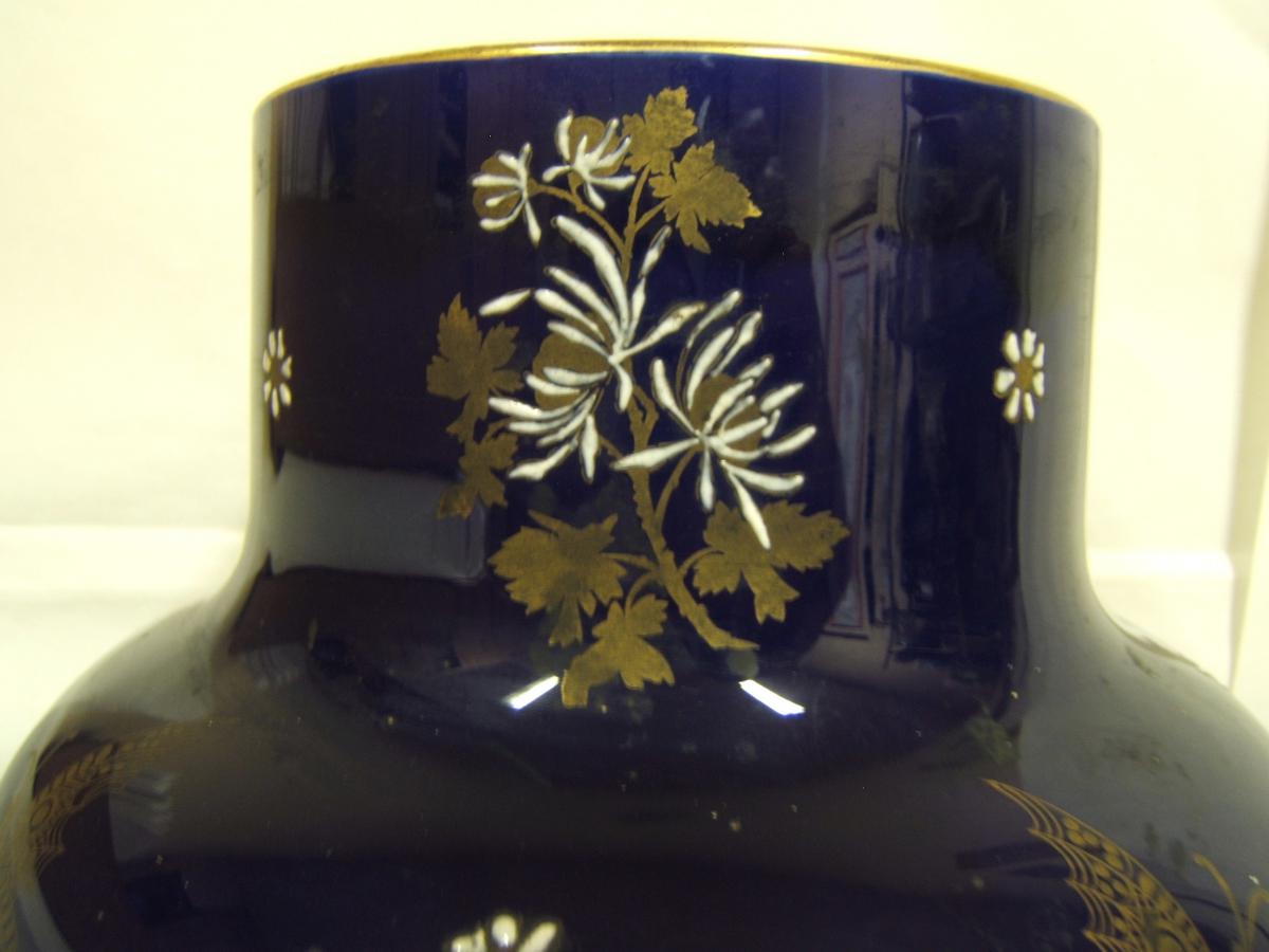 Grand Vase Amphore Gres Majolique Fleur Et Papillon Sarreguemines Epoque 1900-photo-4