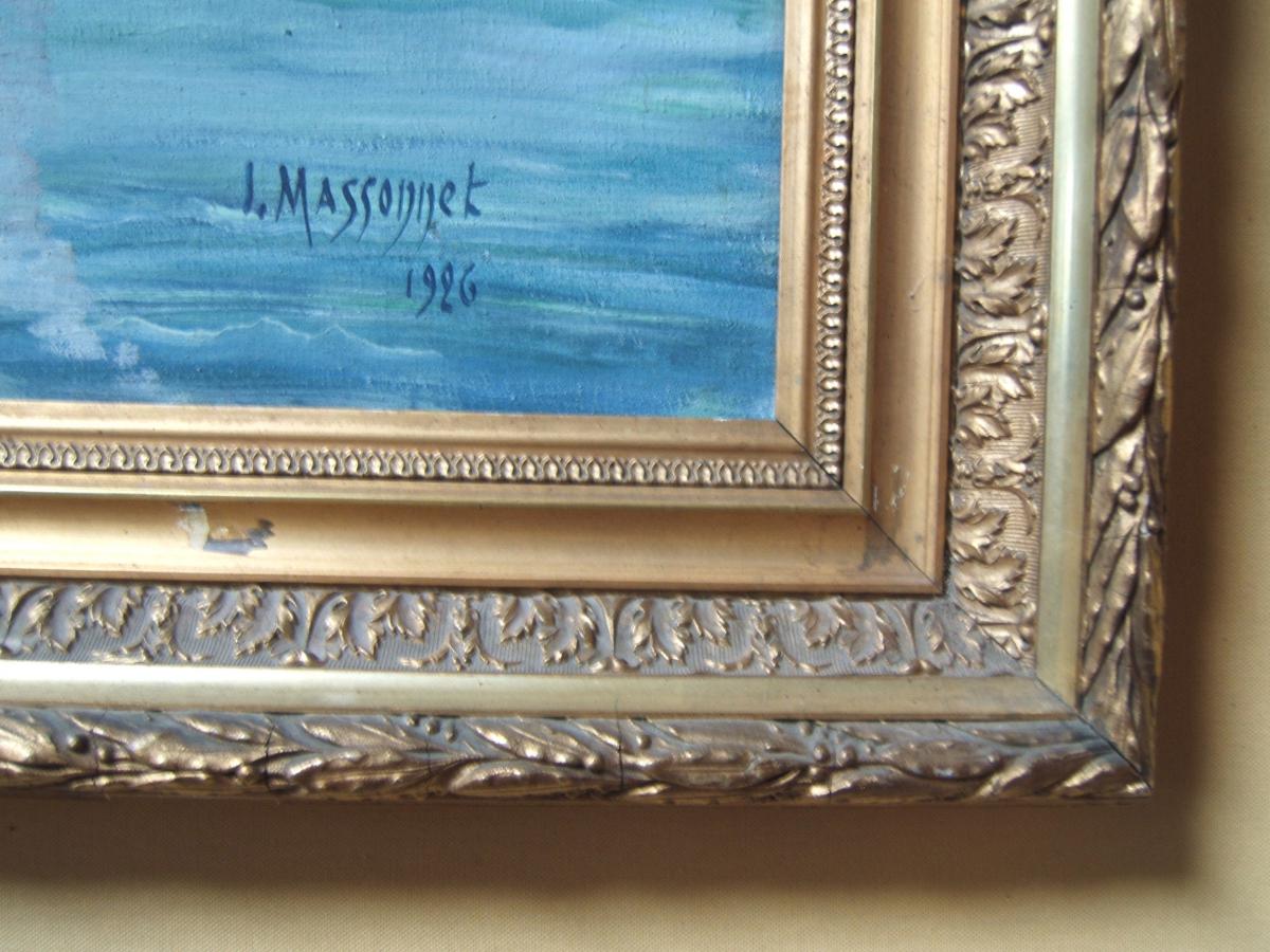 Painting Marine Oil On Canvas Sign L. Massonnet 1926 Art Deco-photo-2