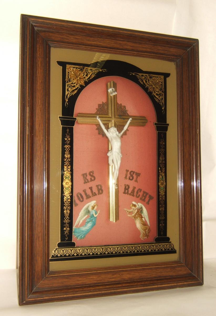 TABLEAU FIXE SOUS VERRE CRUCIFIX CHRIST BISCUIT RELIGIEUX XI