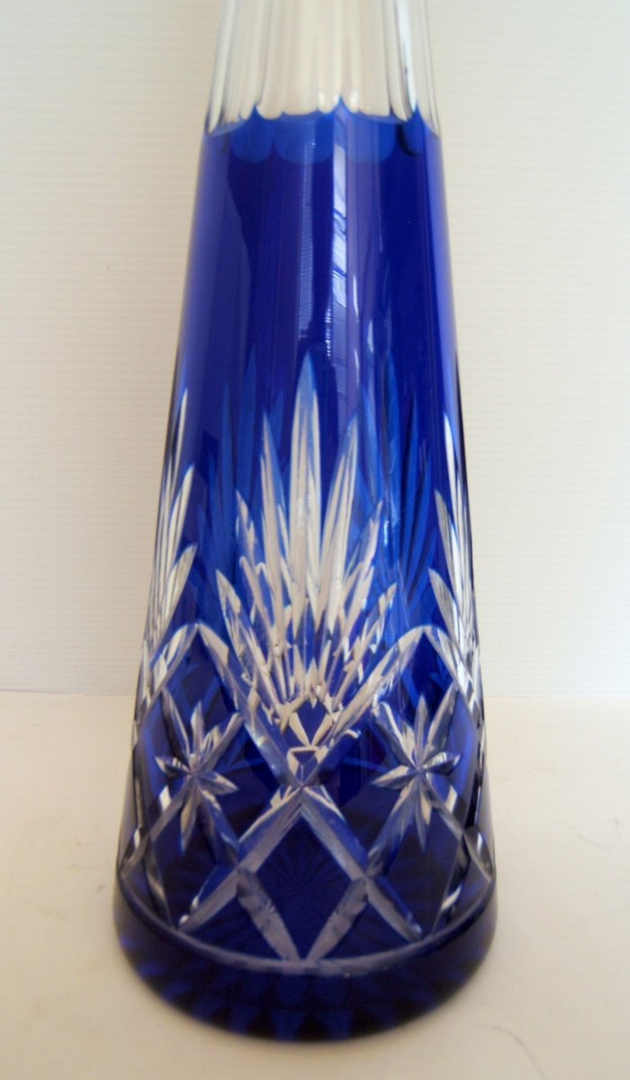 Large Crystal Carafe Size Double Blue Cobalt Val St Lambert-photo-2