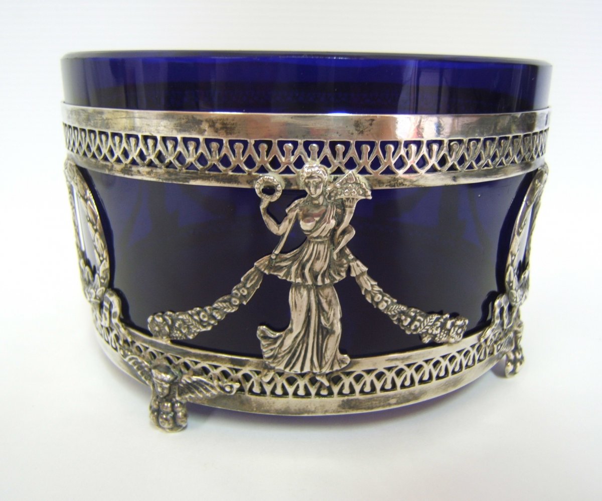 Vide-poche Cristal Bleu Montage Argent Massif Fouquet LaparParis Minerve  Empire