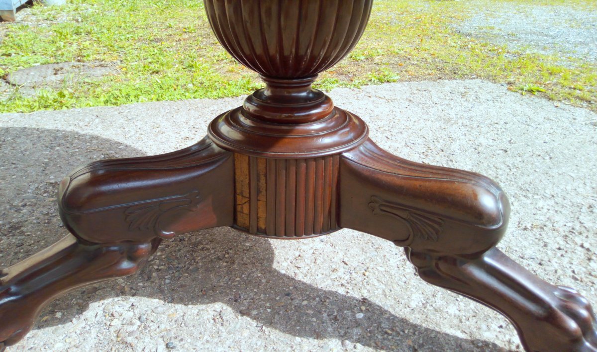 Round Pedestal Foot Central 3 Claws Feet Napoleon III Mahogany Veneer Marble Top-photo-2