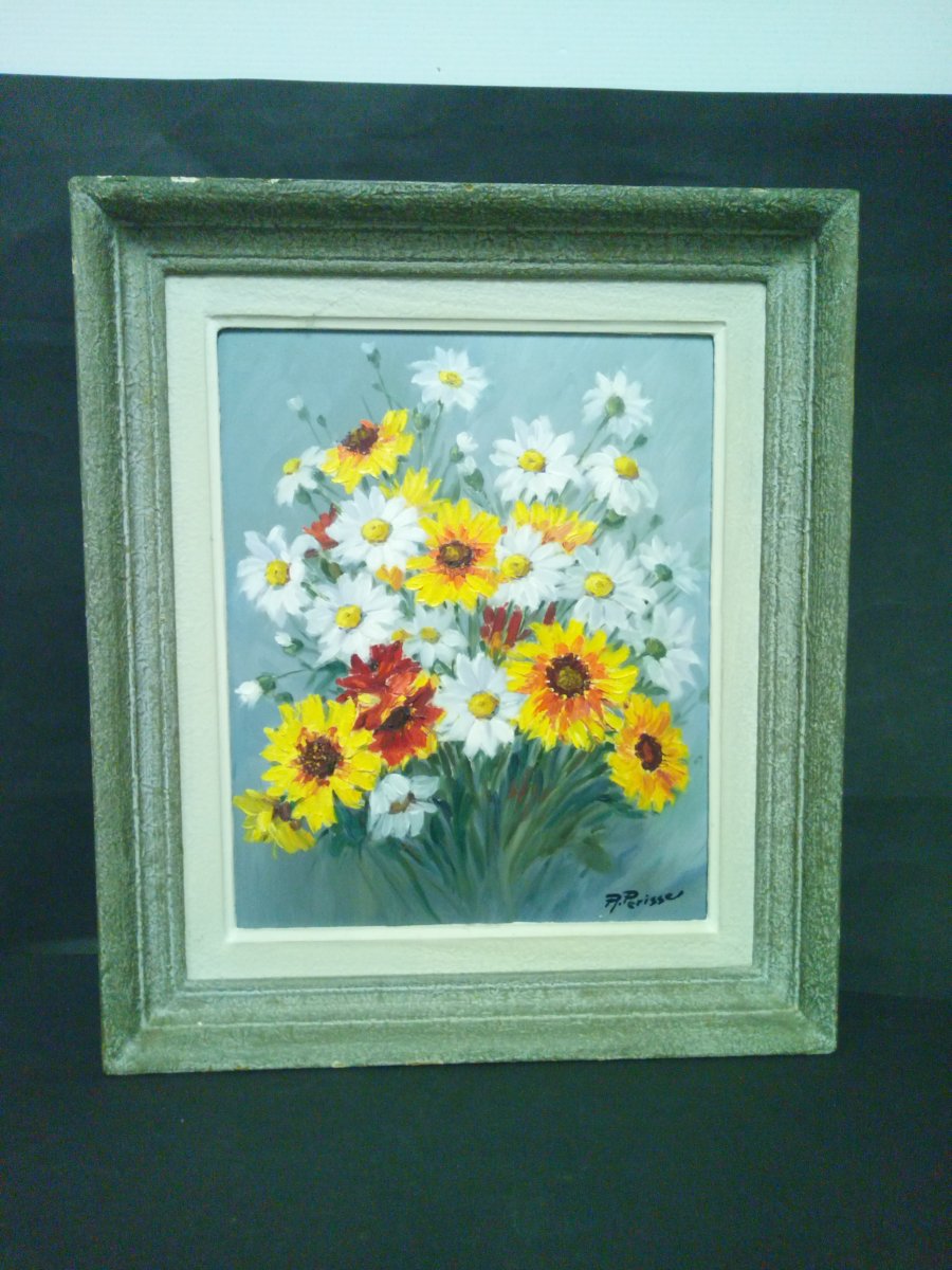 Oil Painting Sign R. Perisse Bouquet De Marguerites 1897-1969 Nancy