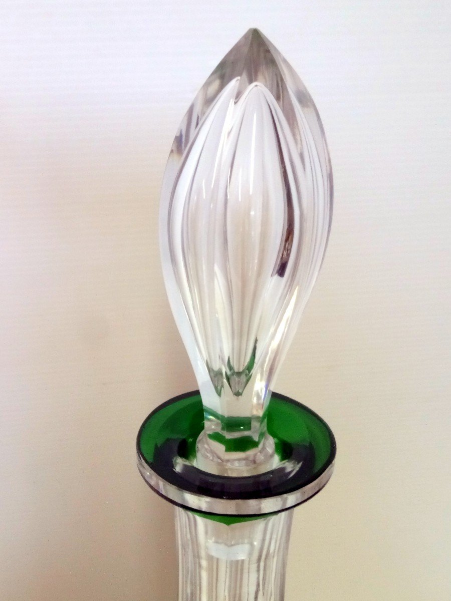 Crystal Overlay Decanter Emerald Green Model Harcourt Baccarat France-photo-3