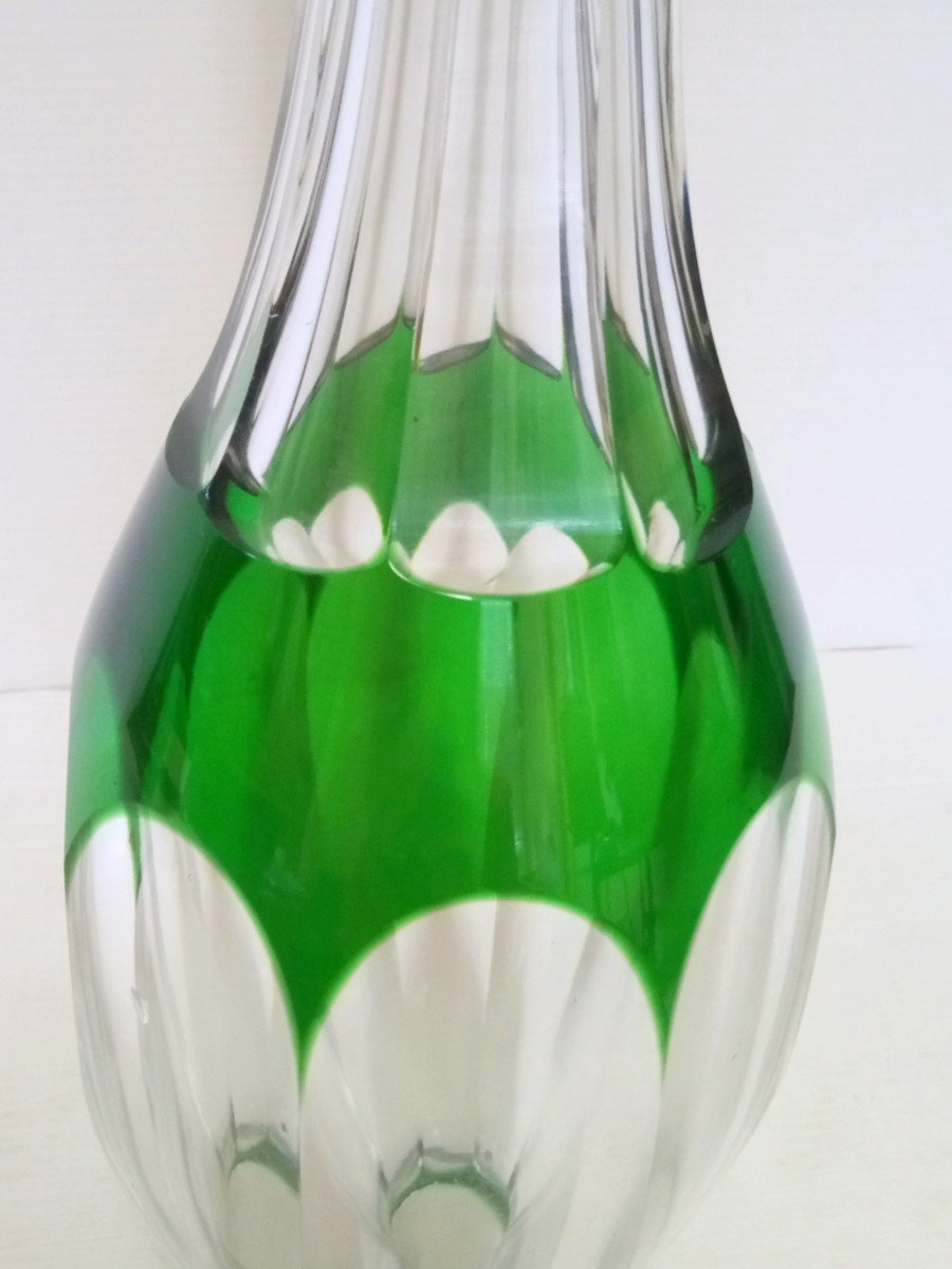 Crystal Overlay Decanter Emerald Green Model Harcourt Baccarat France-photo-4