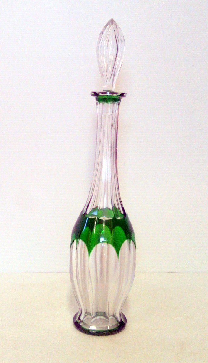 Carafe Cristal Overlay Vert Emeraude Modele Harcourt Baccarat France 