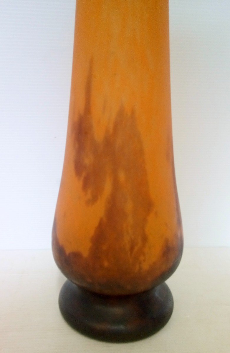 Vase Pate De Verre Orange Et Bleu Signe Muller Luneville Art Nouveau Hauteur 51 Cm-photo-3