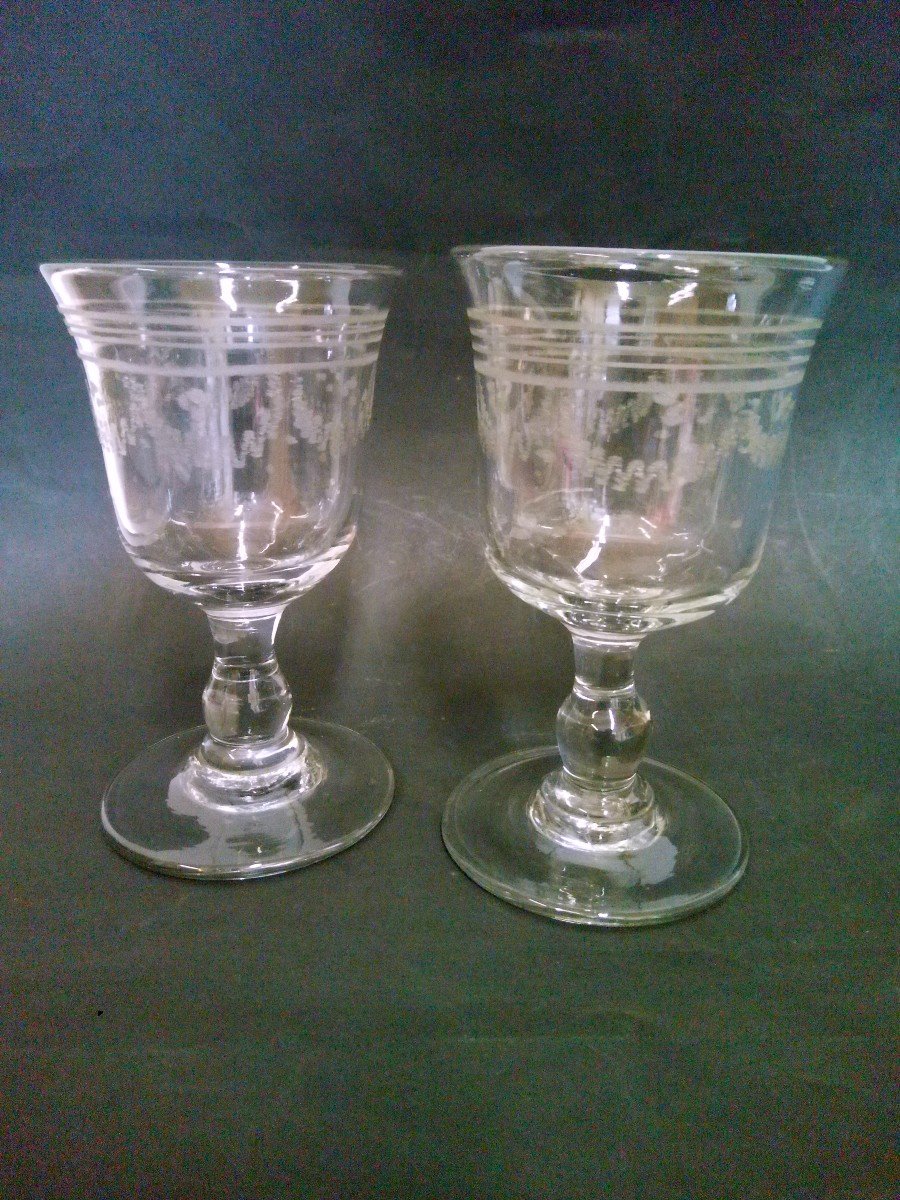 2 Wine Glass Thick Glass Style Grave Louis-philippe Style XIXth Restoration
