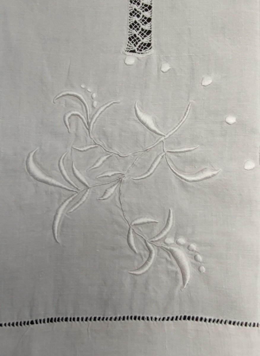White Linen Thread Sheet 276x198 Monogram Sv Fleur Au Retour Handmade Embroidery-photo-4