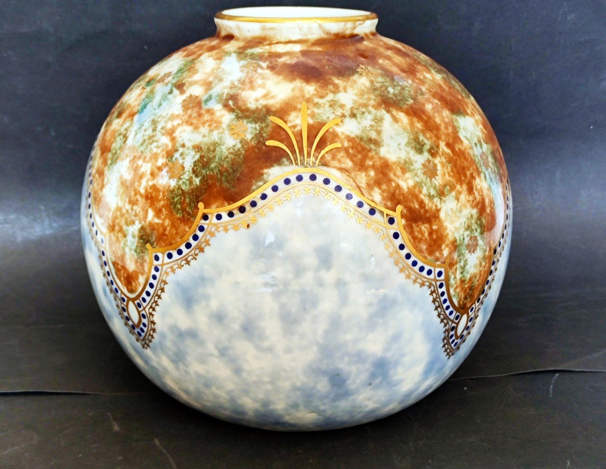 Vase Ball Art Deco Decorator Tom Sign Mt Limoges Decor Polychrome Enhances Gold-photo-2