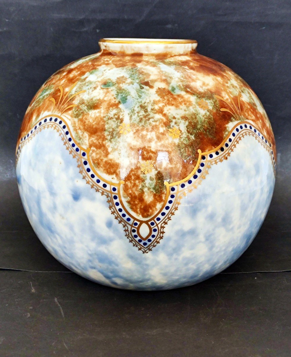 Vase Ball Art Deco Decorator Tom Sign Mt Limoges Decor Polychrome Enhances Gold