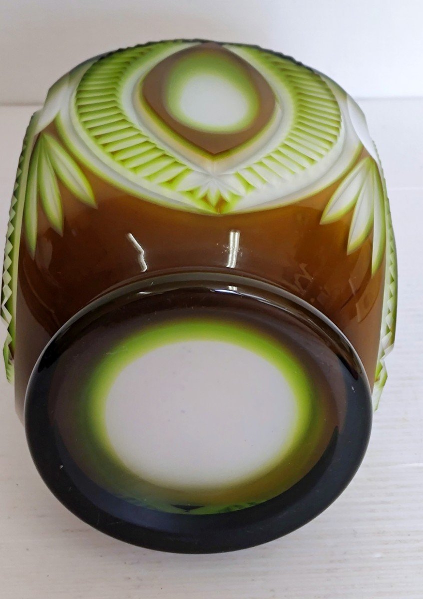 Crystal Opal Vase Triple Decor Size Art Deco Period-photo-4